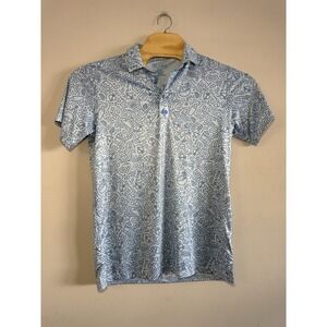 Pins and Aces Doodle Cocktail Blue Sleeve Golf Polo Shirt Men's Size Medium